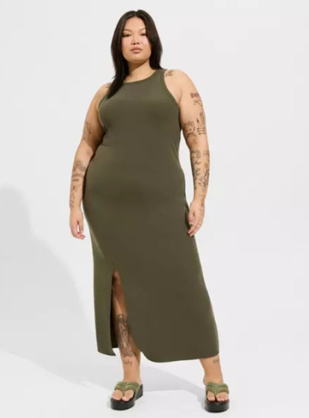 Torrid Maxi Rib Bodycon Slip Tank Maxi Dress Green Women's Plus 5 5X 28 3683